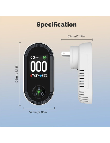 Detector de Monóxido de Carbono MOES 3 en 1 Enchufable 2Pack