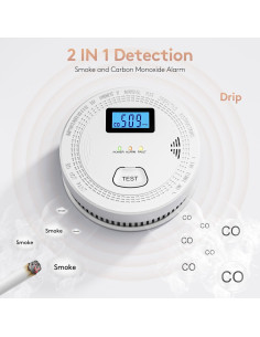 Detector de Humo y Monóxido de Carbono OLUNCLE 2 en 1 85dB 2