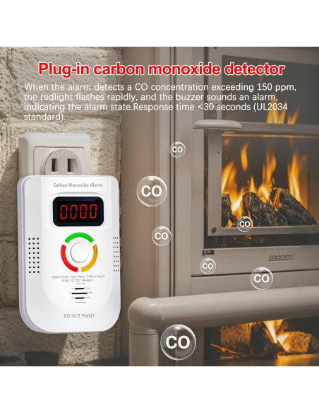 Detector de Monóxido de Carbono Pumwry WJ-CO960 Enchufable con Pantalla Digital