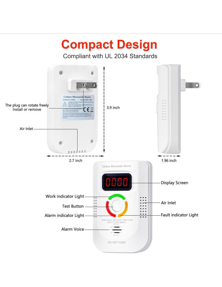 Detector de Monóxido de Carbono Pumwry WJ-CO960 Enchufable con Pantalla Digital