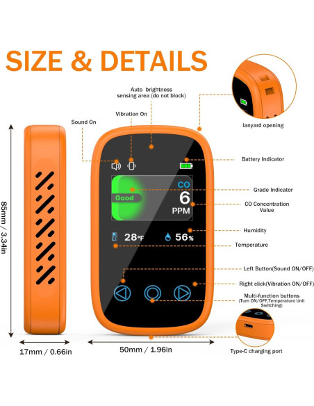 Detector de Monóxido de Carbono Portátil ITEFDTUTNE 3-en-1