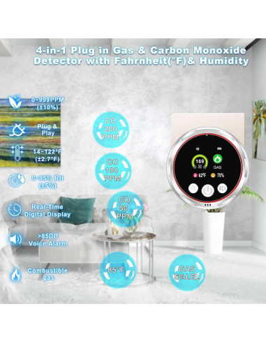 Detector de Monóxido de Carbono y Gas Natural Tarewoeki HD13