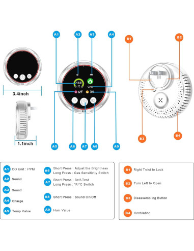 Detector de Monóxido de Carbono y Gas Natural Tarewoeki HD13