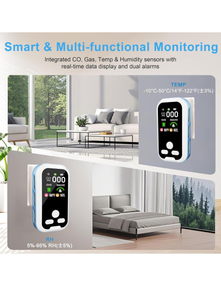 Detector de Monóxido de Carbono 5-en-1 HD11 con Pantalla LCD