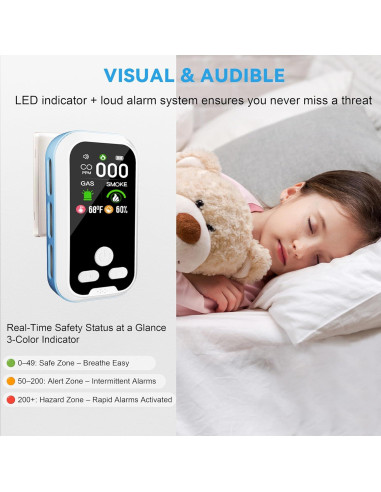 Detector de Monóxido de Carbono 5-en-1 HD11 con Pantalla LCD