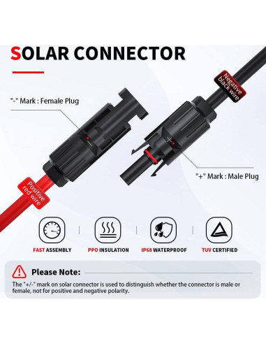 Cable Conector Solar Electop 10AWG 0.25m Macho y Hembra