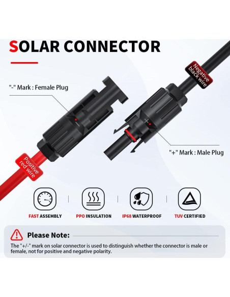 Cable Conector Solar Electop 10AWG 0.25m Macho y Hembra