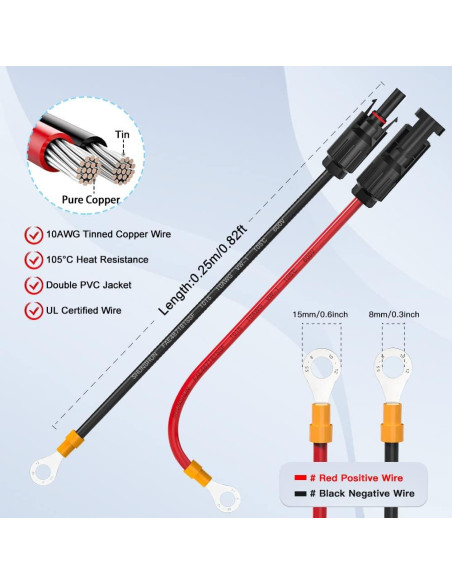Cable Conector Solar Electop 10AWG 0.25m Macho y Hembra