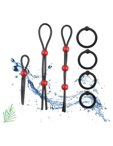 Anillos de Silicona Reutilizables para Hombres - 7 Pcs Negro y Rojo