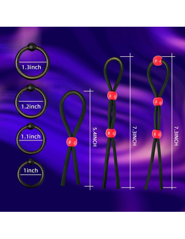 Anillos de Silicona Reutilizables para Hombres - 7 Pcs Negro y Rojo