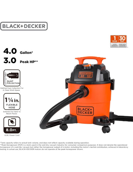 Aspiradora BLACK+DECKER Húmeda y Seca 4 Galones 3 HP