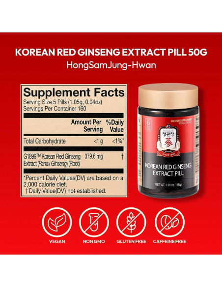 Píldoras de Ginseng Rojo Coreano KGC - 800 Unidades, 168.5 g