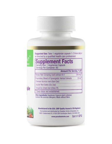 Extracto de Ginseng Rojo Panax Paradise Herbs 60 Cápsulas Veganas