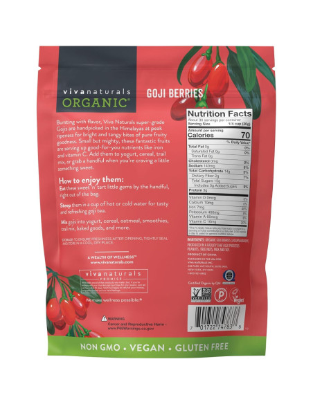 Berries de Goji Orgánicas Viva Naturals 0.91 kg Sin GMO