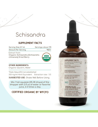 Tintura Orgánica de Schisandra HerbEra 118 ml - Extracto Sin Alcohol