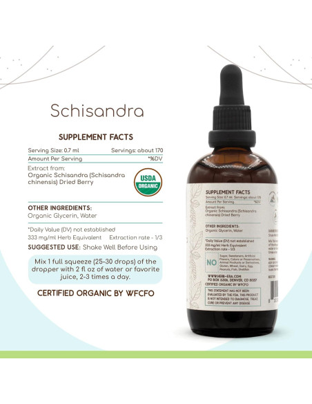 Tintura Orgánica de Schisandra HerbEra 118 ml - Extracto Sin Alcohol