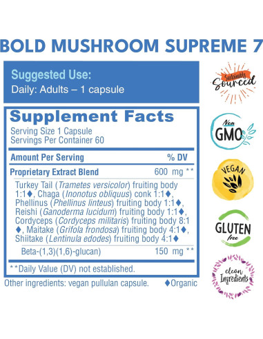 Suplemento de Champiñones Bold Botanica 60 Cápsulas