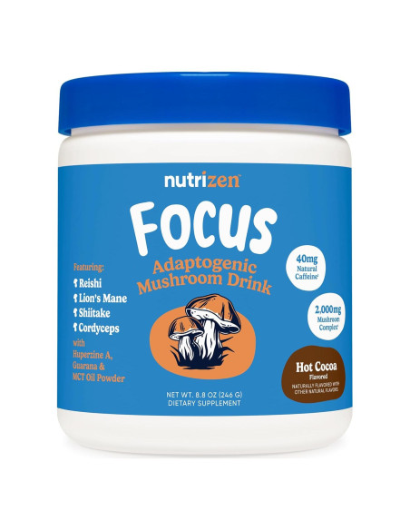 Bebida de Champiñones Adaptógenos Nutrizen Focus 30 Porciones Chocolate Caliente