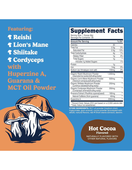 Bebida de Champiñones Adaptógenos Nutrizen Focus 30 Porciones Chocolate Caliente