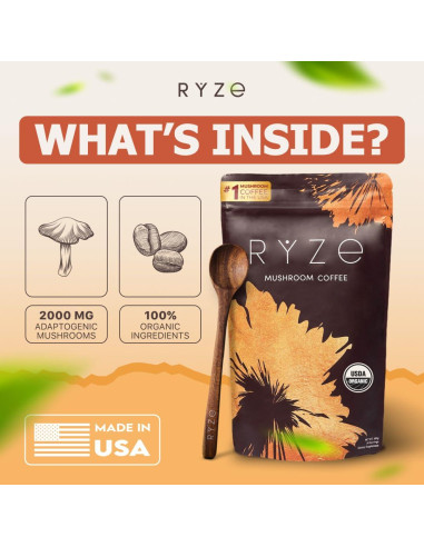 Café de Champiñones Orgánico RYZE con 6 Adaptógenos - 30 Porciones