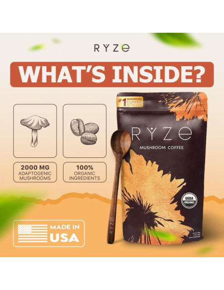 Café de Champiñones Orgánico RYZE con 6 Adaptógenos - 30 Porciones