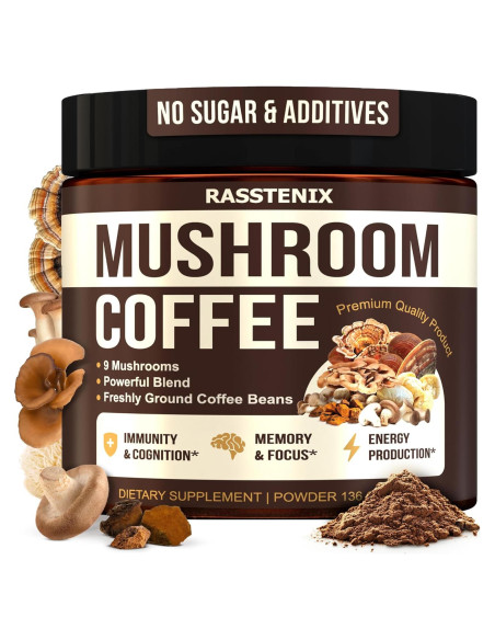 Café de Hongo Orgánico Rasstenix - 9 Adaptógenos - 60 Porciones