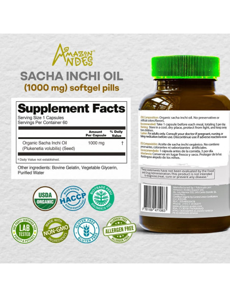 Cápsulas Blandas de Sacha Inchi Amazon Andes 60 Unidades 1000mg