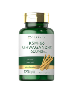 Carlyle KSM-66 Ashwagandha 600mg + L-Theanine 200mg Vegano 120 Tabletas