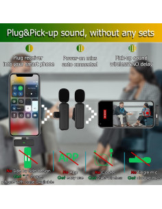 Micrófonos Lavalier Inalámbricos Bulatry Doble 80ft 5H 2