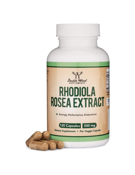 Suplemento de Rhodiola Rosea 500mg Double Wood 120 Cápsulas Veganas