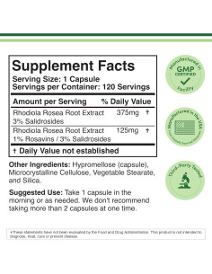 Suplemento de Rhodiola Rosea 500mg Double Wood 120 Cápsulas Veganas 2