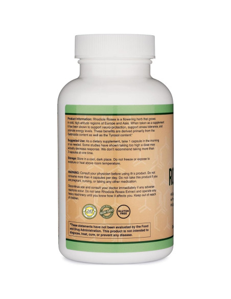 Suplemento de Rhodiola Rosea 500mg Double Wood 120 Cápsulas Veganas