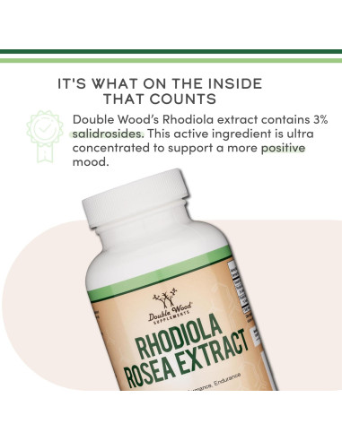 Suplemento de Rhodiola Rosea 500mg Double Wood 120 Cápsulas Veganas