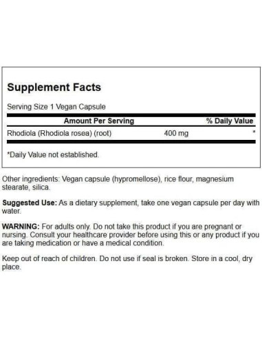 Suplemento Herbal Raíz de Rhodiola Rosea Swanson 400 mg 100 Cápsulas