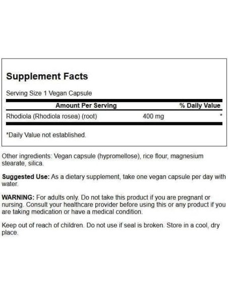 Suplemento Herbal Raíz de Rhodiola Rosea Swanson 400 mg 100 Cápsulas Suplemento Herbal Raíz de Rhodiola Rosea Swanson 400 mg 100 Cápsulas