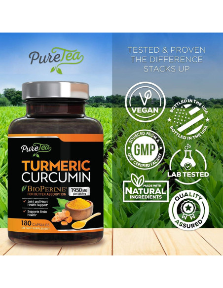 Cápsulas de Cúrcuma Curcumina 1950mg con BioPerine - 180 Unidades
