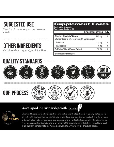 Max Strength Rhodiola Rosea 60 cápsulas - 5% Rosavins, 2% Salidroside