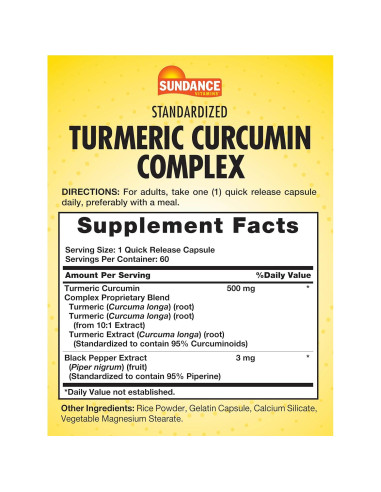 Complejo de Cúrcuma y Curcumina Sundance | 60 Cápsulas Rápidas