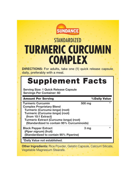 Complejo de Cúrcuma y Curcumina Sundance | 60 Cápsulas Rápidas
