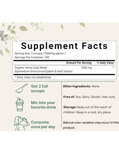 Polvo Orgánico de Hierba de Cabra Horny Micro Ingredients 100g