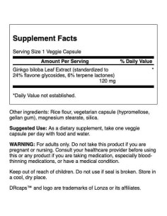 Ginkgo Biloba 120 mg 100 cápsulas Swanson Ultra - Salud Cerebral 2