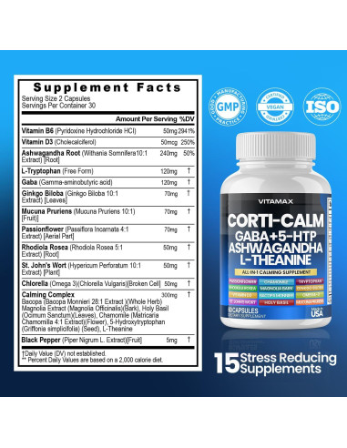 Suplemento Vitamax Calming 60ct - Cortisol, Ashwagandha, GABA