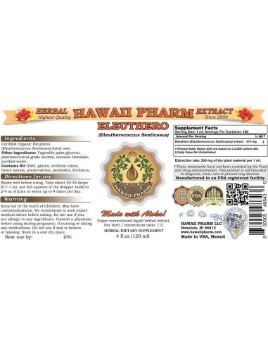 Extracto Líquido de Eleuthero HawaiiPharm 118 ml - Ginseng Siberiano