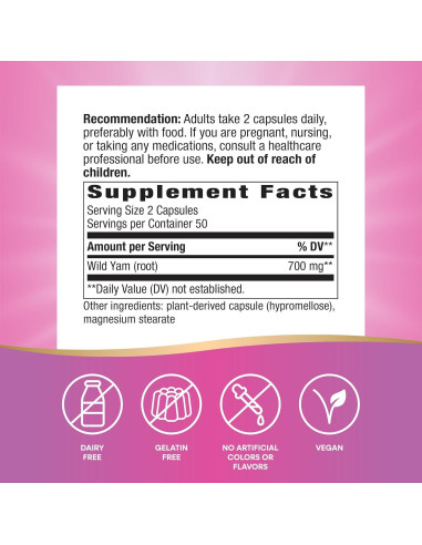 Raíz de Ñame Silvestre Nature's Way 700 mg 100 Cápsulas Veganas