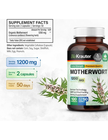 Cápsulas y Tintura de Hierba de la Madre BioKrauter 100 Unidades