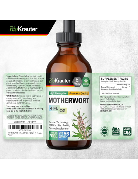 Cápsulas y Tintura de Hierba de la Madre BioKrauter 100 Unidades