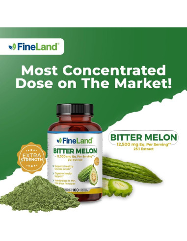 Extracto de Melón Amargo FineLand 12,500mg 160 Cápsulas Veganas