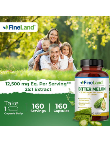 Extracto de Melón Amargo FineLand 12,500mg 160 Cápsulas Veganas