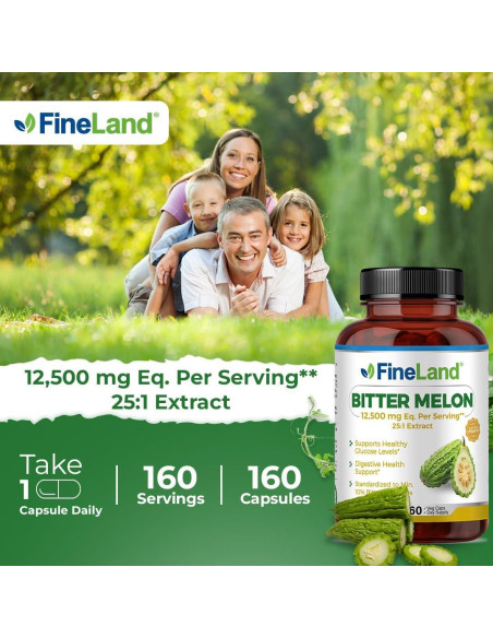 Extracto de Melón Amargo FineLand 12,500mg 160 Cápsulas Veganas