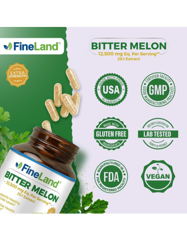 Extracto de Melón Amargo FineLand 12,500mg 160 Cápsulas Veganas